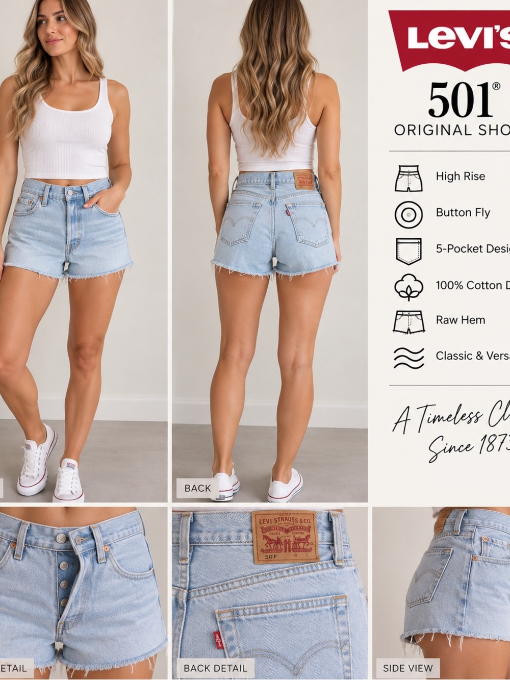 Levi’s 501 Original High Rise Denim Shorts W29 Light Wash NWT Frayed Hem
